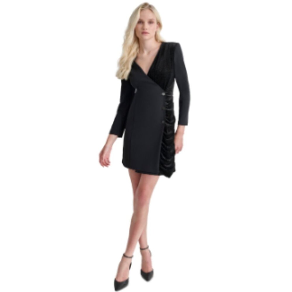 Dkny Women's Asymmetric Metallic-Dot Mini Jacket Dress - Black